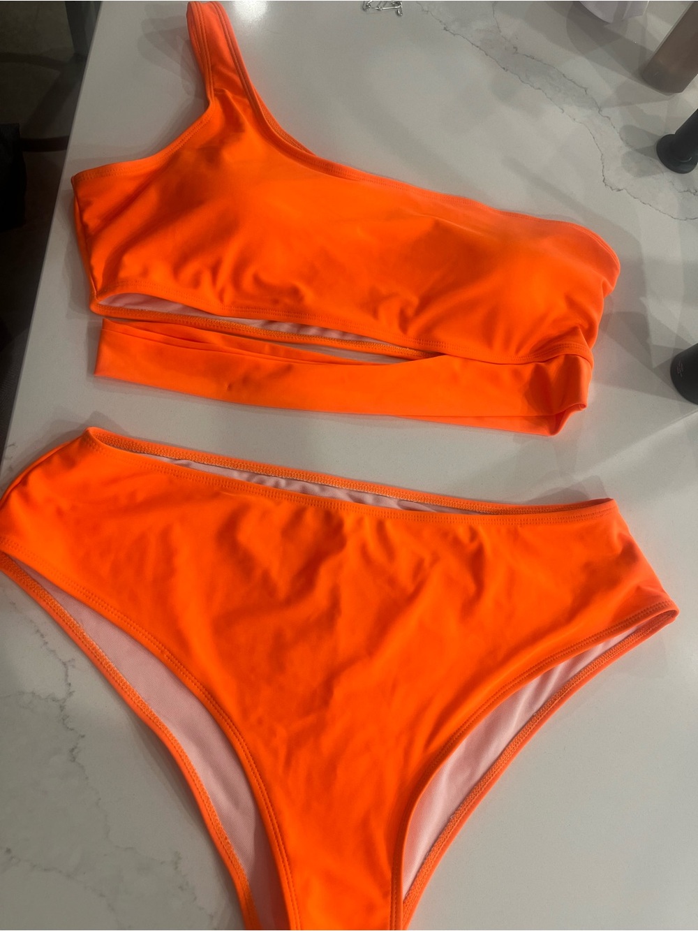 Women's One-Shoulder Bikini Set - Bright Orange 2XL